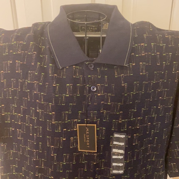 NWT M.E. Sport Collection Size XXL Short Sleeve Polo Navy Gold Green Brown - Picture 4 of 11
